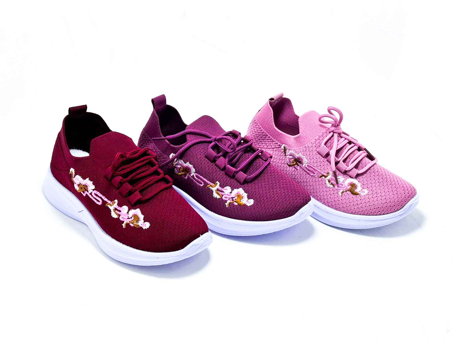 L153 China Ladies Floral Lace-Up Knit Sneaker – Pink | Purple | Maroon – D Fashion Footwear
