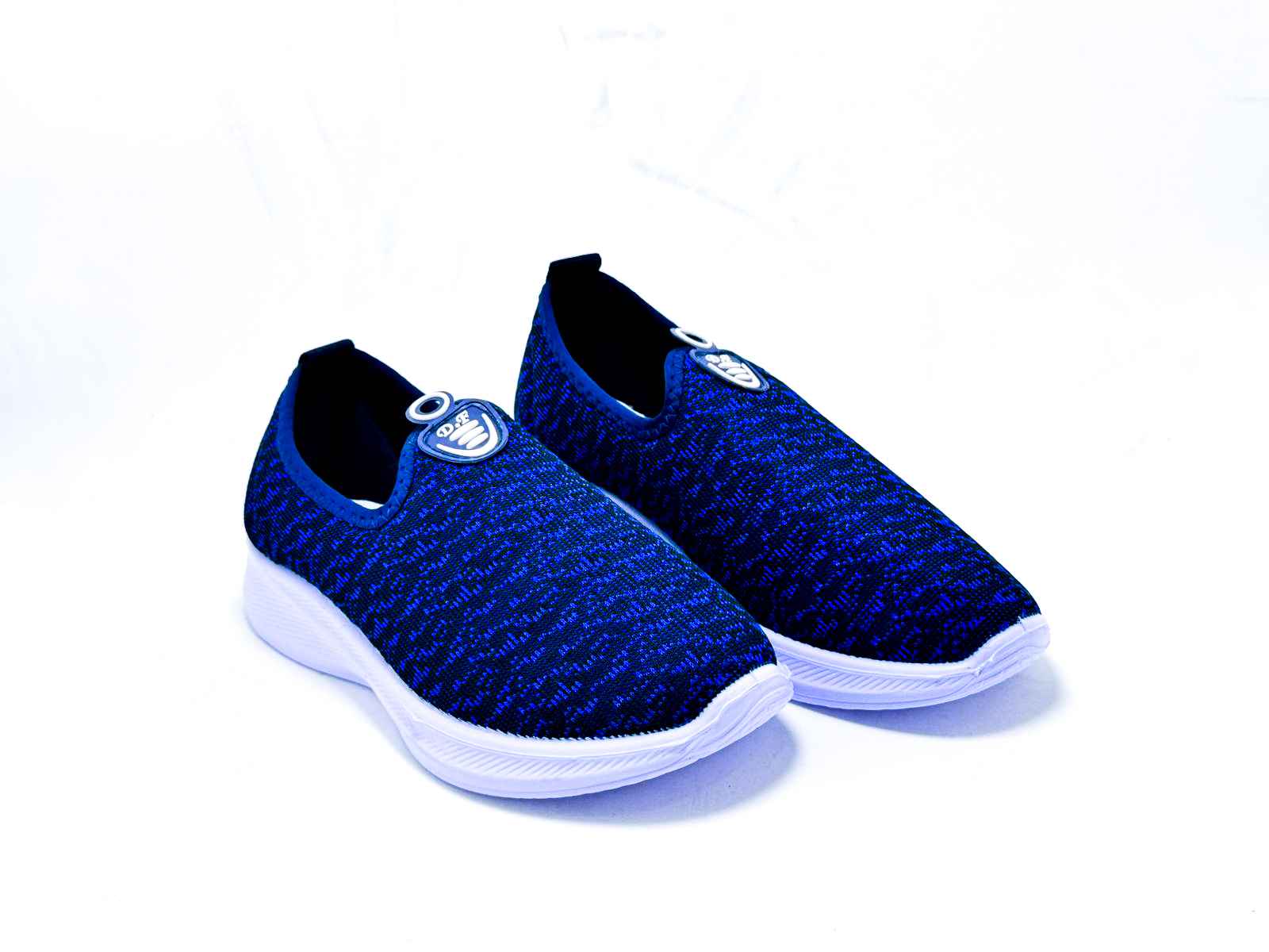 L159 China Ladies Lightweight Slip-On Knit Sneaker – Blue & Black Mix | D Fashion Footwear